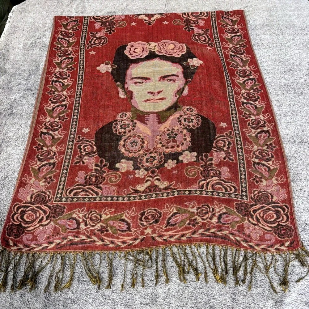 Frida Kahlo Women Shawl Wrap Scarf OS Floral Fringed Art Painter Portrait 21253